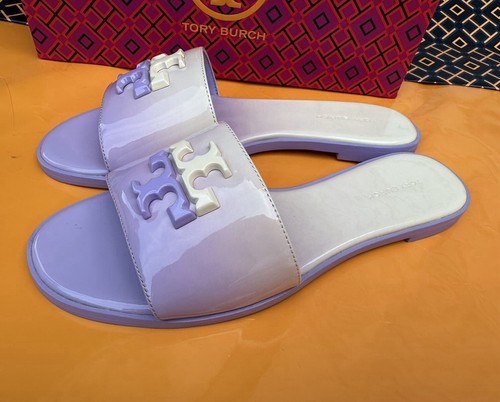 Pre-owned Tory Burch Everly Slide Flat Soft Patent Leather Lavender Ombré W Logo Sz 7 In Purple