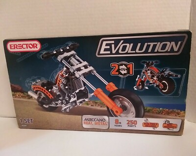 Meccano Erector Evolution Chopper Motorbike Motorcycle 2 in 1 250 Parts New
