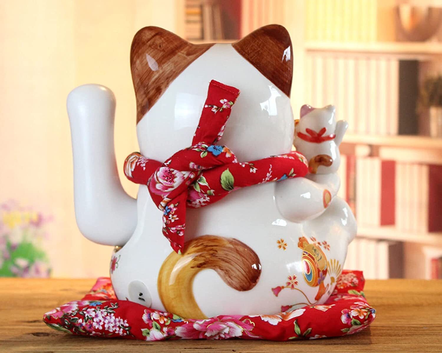 Large Ceramic Maneki Neko Beckoning Lucky Money Cat Waving Arm For Good Fortune 