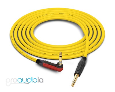 Canare Quad Instrument Cable | Silent 90° TS to Straight 1/4'' TS | Yellow 1 Ft