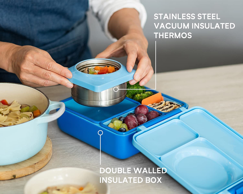 Box Insulated Bento Lunch Box W/ Leak Proof Thermos Food Jar Sky Blue