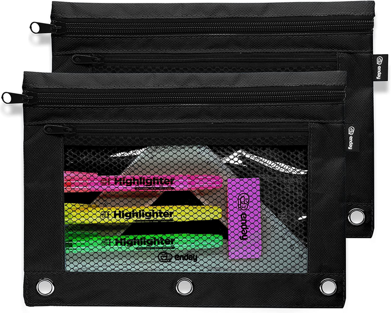 Pouch For 3 Ring Binder Black, Mesh Zipper Pencil Case, Pen Bag/pen