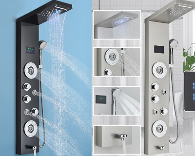 ELLO&ALLO LED Shower Panel Tower Rainfall Head Handheld Sprayer Massage System