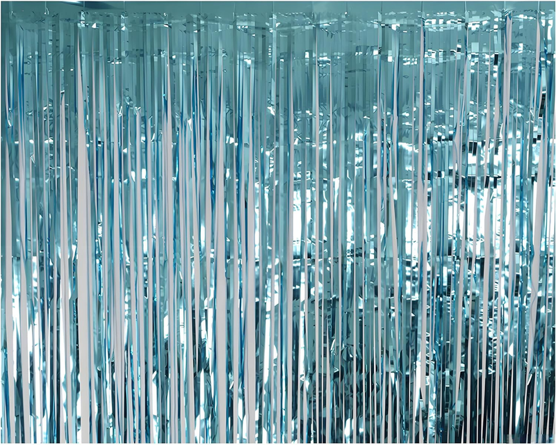4 Pack Metallic Foil Fringe Curtain, Light Blue, 200 X 100 Cm, Rainbow Colours,