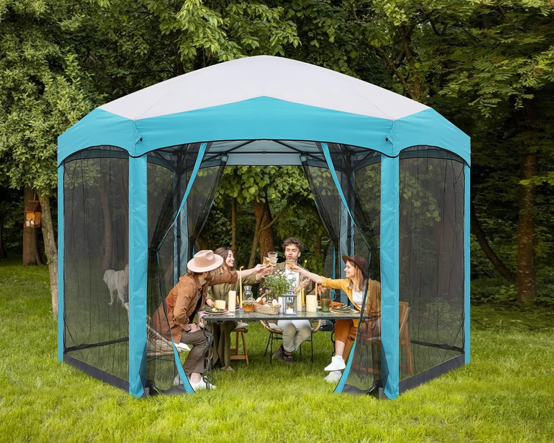 12X12 Ft Hexagon Outdoor Camping Gazebo Screen Shelter Instant Setup Canopy Shel