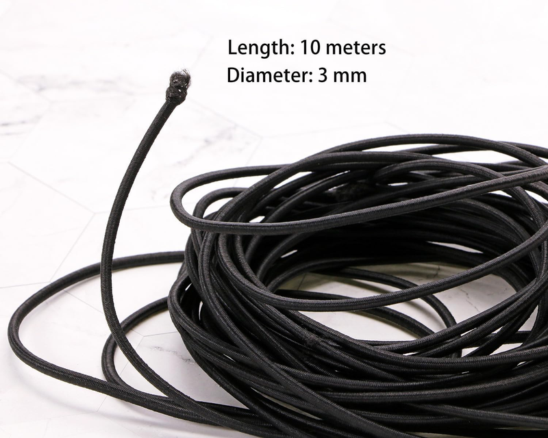 Round Elastic Band 10Yards 3mm Black Heavy Stretch Braided Bungee Strap Cord Han