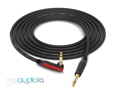Canare Quad Instrument Cable | Silent 90° TS to Straight 1/4'' TS | Black 1 Ft