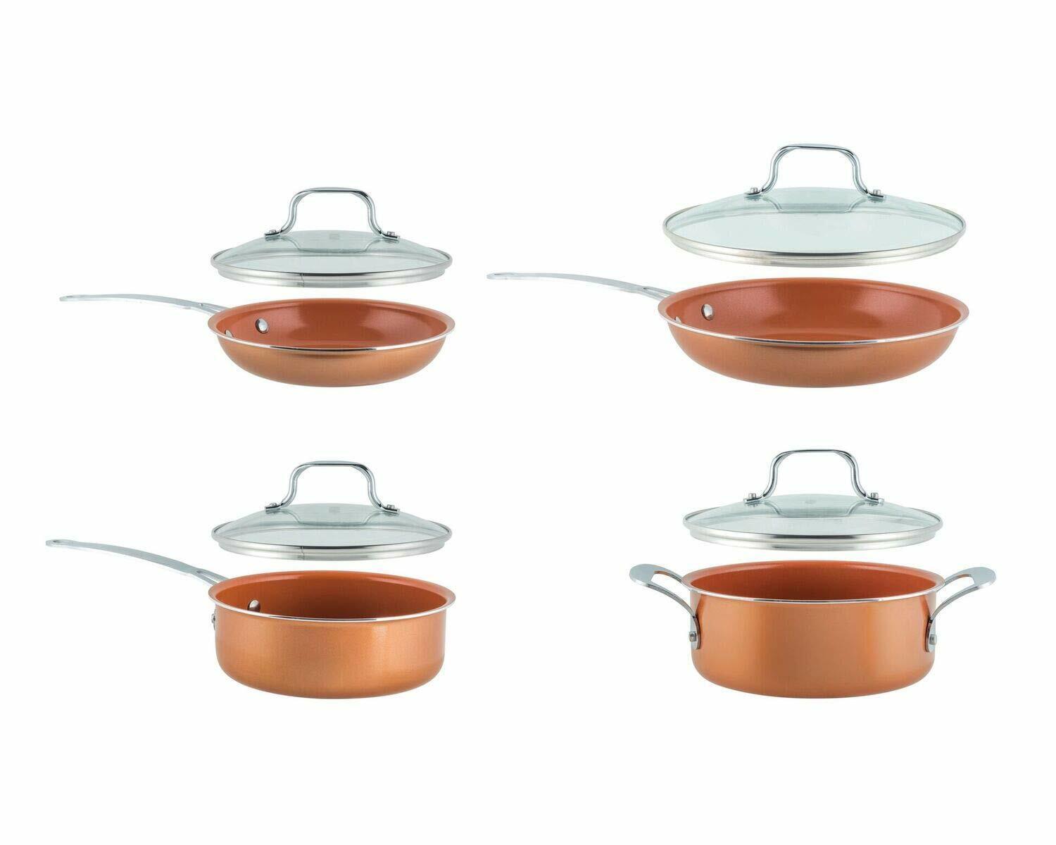 8-Piece Copper Induction Ceramic Nonstick Coating Alum/Stainless Cookware Set