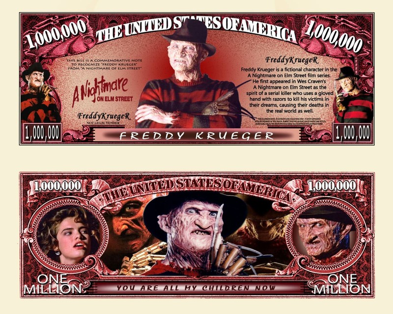 Freddy Krueger! Billet Million Dollar Us Griffes Nuit Film Horreur Freddie SÃ©Rie