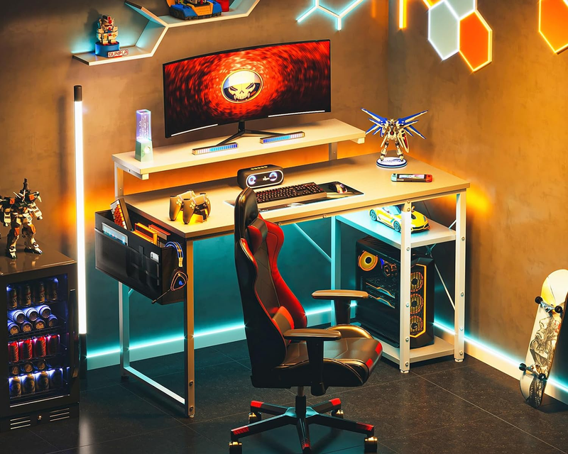 48 Inch Computer Desk with Adjustable Monitor Stand, Work Writing Desk with Shel