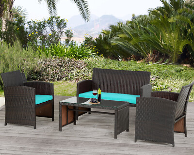 4 Pieces Outdoor Patio Furniture Sets Rattan Chair Patio Set Wicker Conversation
