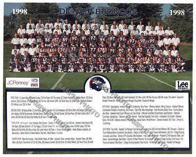 1998 DENVER BRONCOS SUPER BOWL 33 CHAMPIONS 8X10 TEAM PHOTO