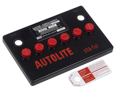 Battery Cover Autolite 24F Flat-Top with Top Terminals Black-Red Detail Ford New