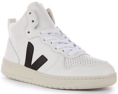 Pre-owned Veja V-15 Bovine Leather Amazonian Rubber Sneaker White Black Mens Us 7 - 13