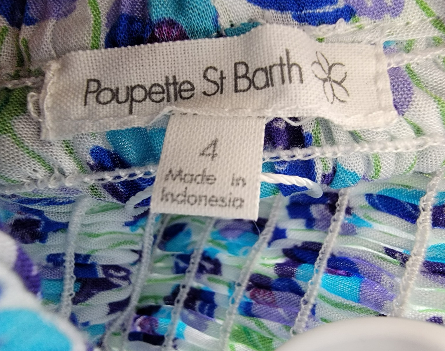 Poupette St. Barth Smocked Bandeau Dress Girls' 4 White/Blue Ruffled Tie Closure - Picture 14 of 15