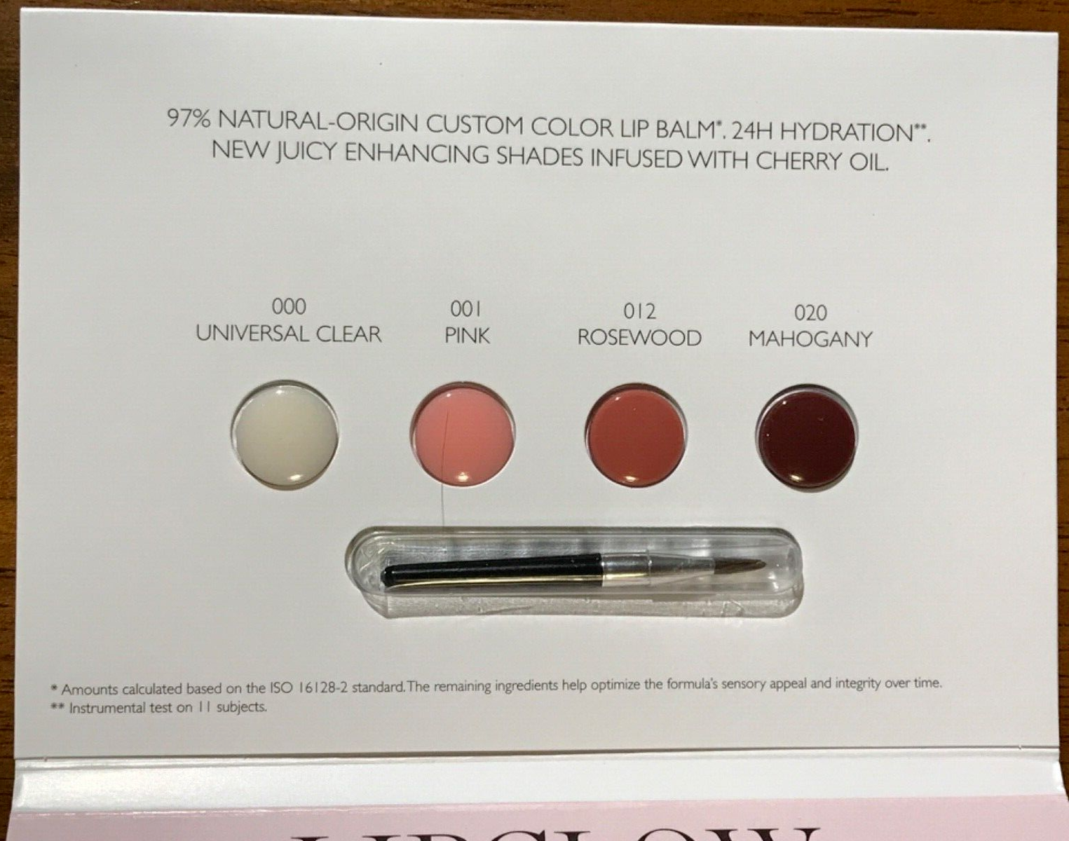 Dior LIPGLOW Sample Card Universal Clear, Pink, Rosewood, Mahogany & Brush NEW