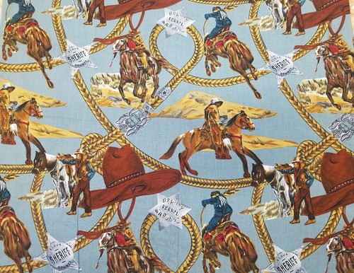 Vintage Shamash and Sons Western Cowboy Sheriff Horse Fabric 1 Yard