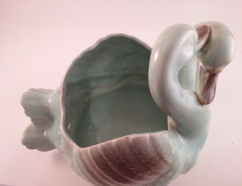 Vintage ceramic swans planter turquoise color