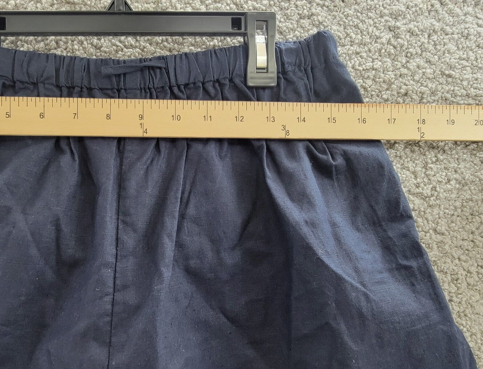 Aqua Linen Blend Mini Pleated Casual Short Women's L Navy Drawstring Pull On~ - Picture 5 of 16