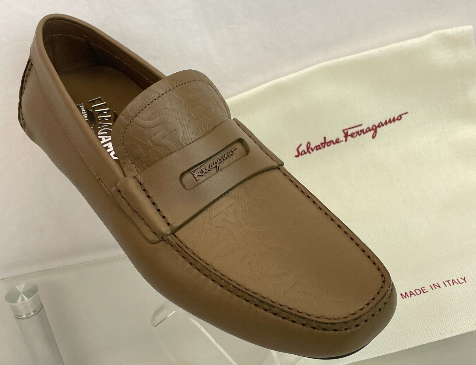 Pre-owned Ferragamo Newton Brown Leather Gancini Embossed Penny Driving Loafers 9.5 D