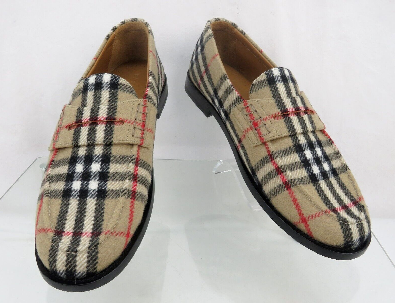 Pre-owned Burberry $790  Hackney Beige Check Wool Penny Loafers 43.5 Us 10.5 Italy