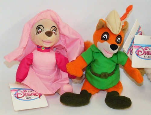 Lot 5 Disney Store Mini Beanies: Robin Hood Maid Marian Little John Lady Cluck+