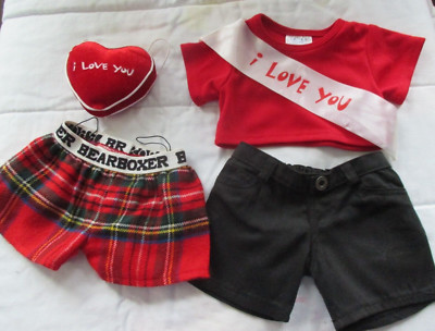 Build A Bear I Love You Red Heart T-shirt Shorts BAB Teddy Clothes Lot 5 Piece