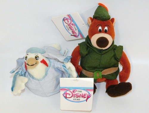 Lot 5 Disney Store Mini Beanies: Robin Hood Maid Marian Little John Lady Cluck+