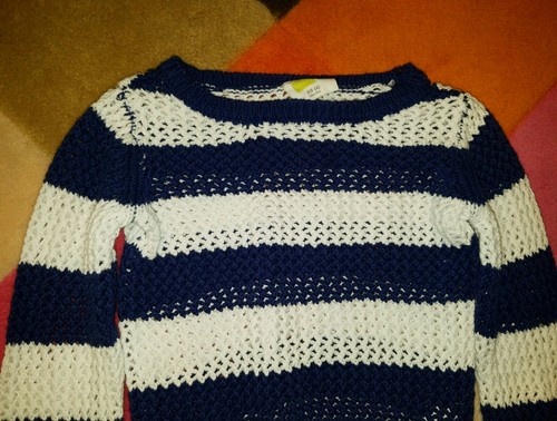 CRAZY 8 BLUE WHITE STRIPED CROCHET PULLOVER SWEATER TOP GIRLS TODDLER SIZE XS 4