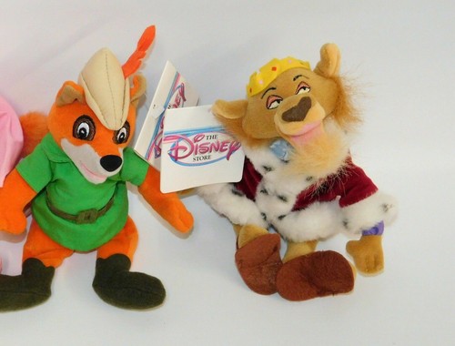 Lot 5 Disney Store Mini Beanies: Robin Hood Maid Marian Little John Lady Cluck+