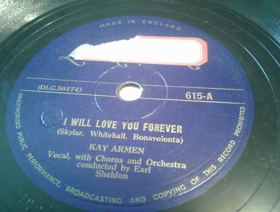 KAY ARMEN 78 I Will Love You Forever /Sure Thing 1950 UK London 615 VG++ SHELDON