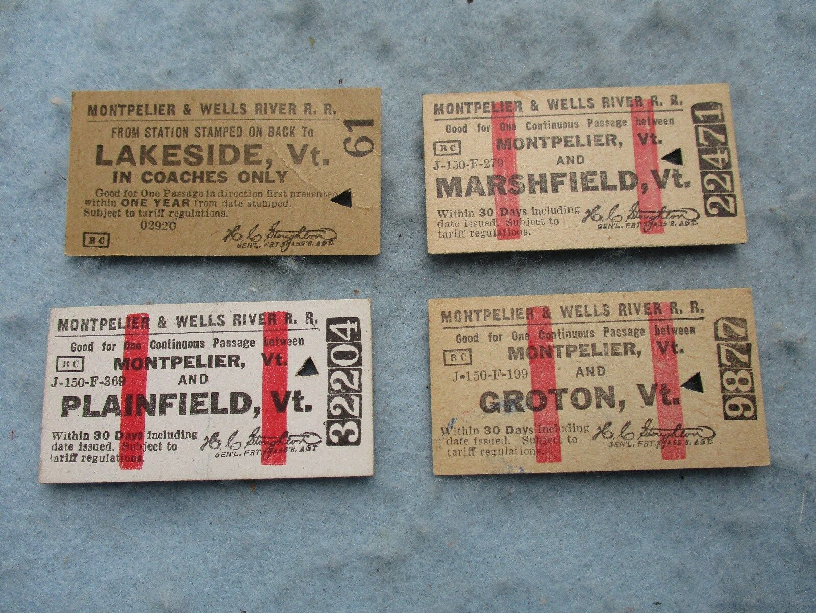 WWII Montepelier and Wells River Railroad Ticket Lot Dated 1943 Used WW2