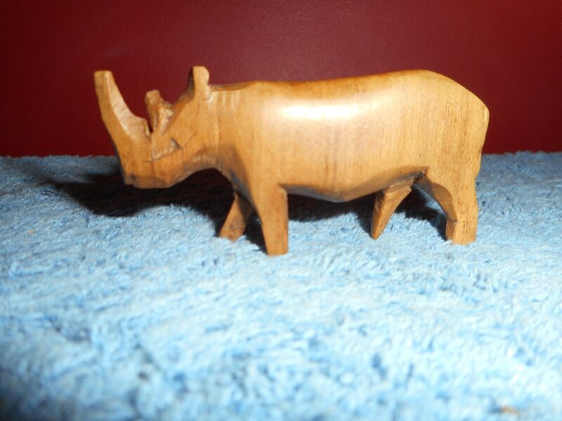 BESMO Hand Carved Wood RHINOCEROS Safari Animal Miniature Figure Made In Kenya
