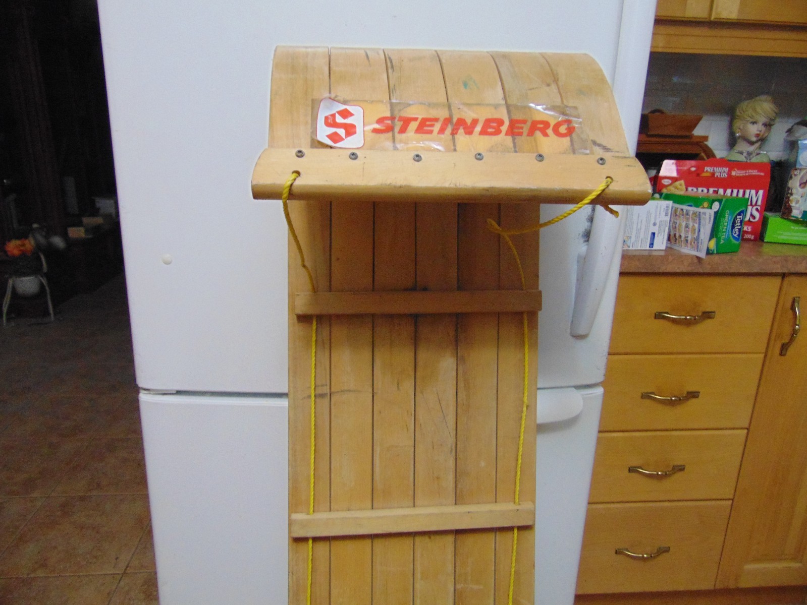 vintage wooden snow toboggan slep  48