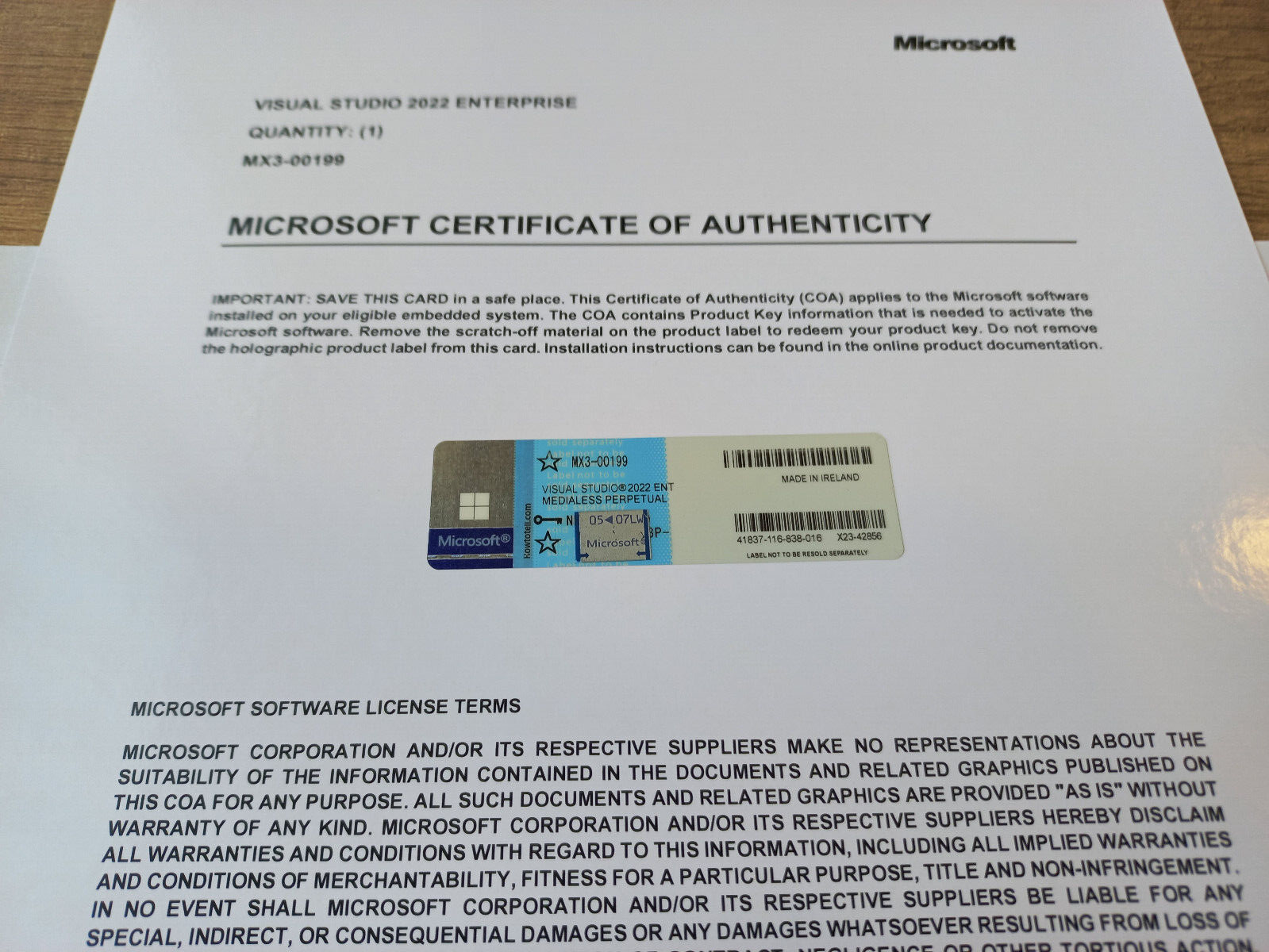 Microsoft Visual Studio 2022 Enterprise CoA AUTHENTIC License MX3-00199