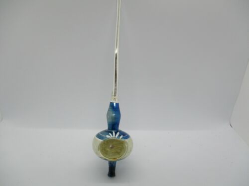 Antique 9" Silver and Blue Hand Blown Mercury Glass With Indent Tree Topper