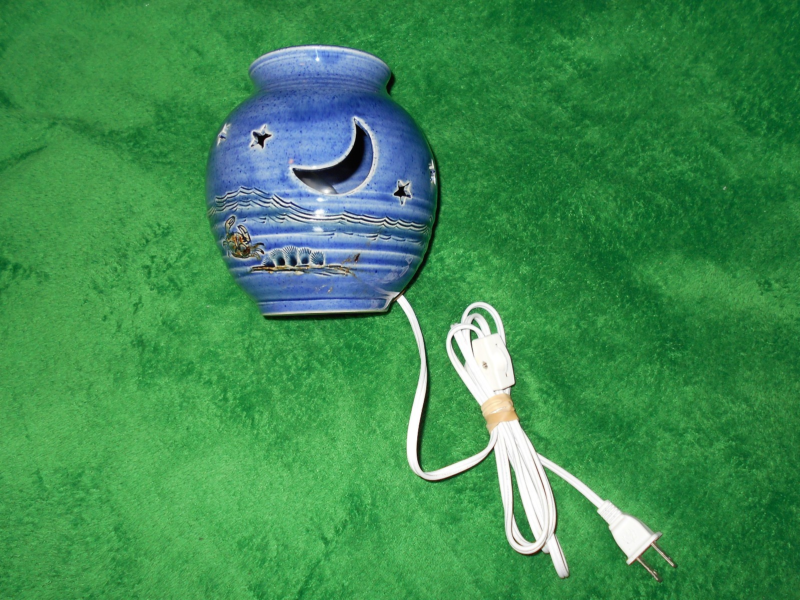 Hand thrown studio clay pottery lamp Blue signed