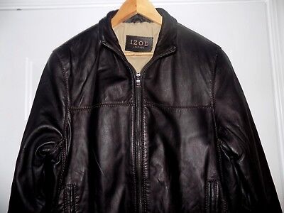 IZOD LEATHER Classic Designer Mens Medium M Men's Coat Bomber Lined Jacket 