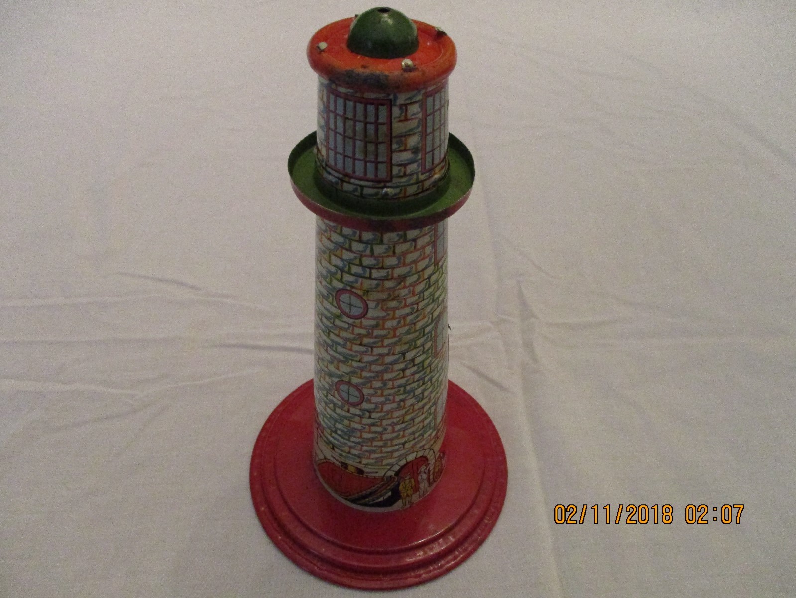 MARX TIN LITHO WINDUP SKY FLYER TOWER TOY COMPLETE AIRPLANE BLIMP CROSSBAR WORKS