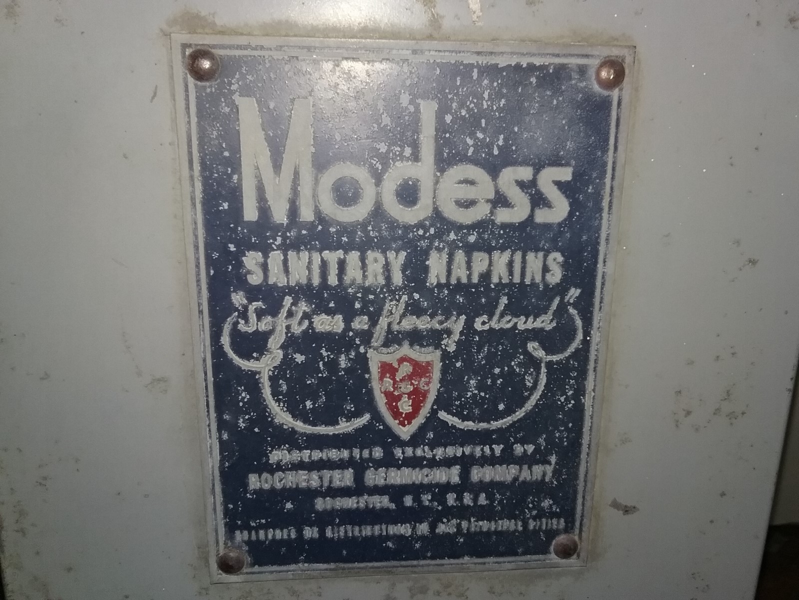 Vintage Modess 5 cent vending machine ladies sanitary napkins wall hanging w key