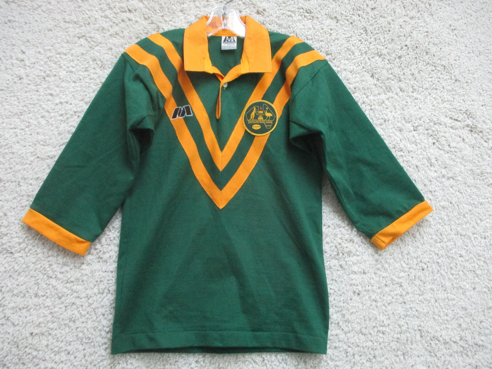 VINTAGE Australia Rugby Polo Shirt Small Green Yellow 3/4
