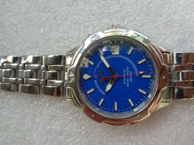 RARE VTG SS JAPAN Seiko KINETIC 5M42 OH10 BLUE DIAL MENS AUTO