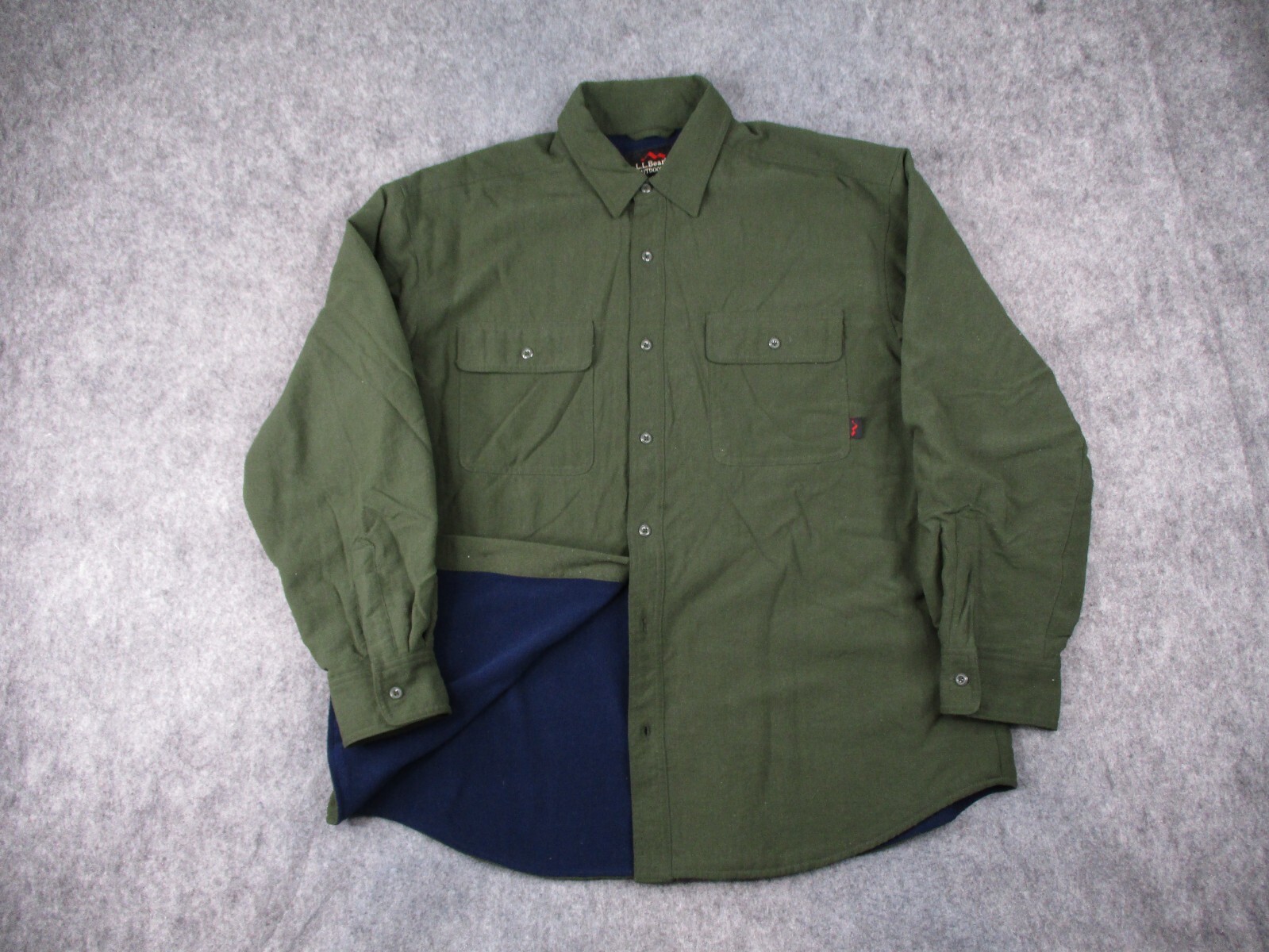 Vintage LL Bean Shirt Mens Large Green Fleece Lined Flannel Shacket Jac Button