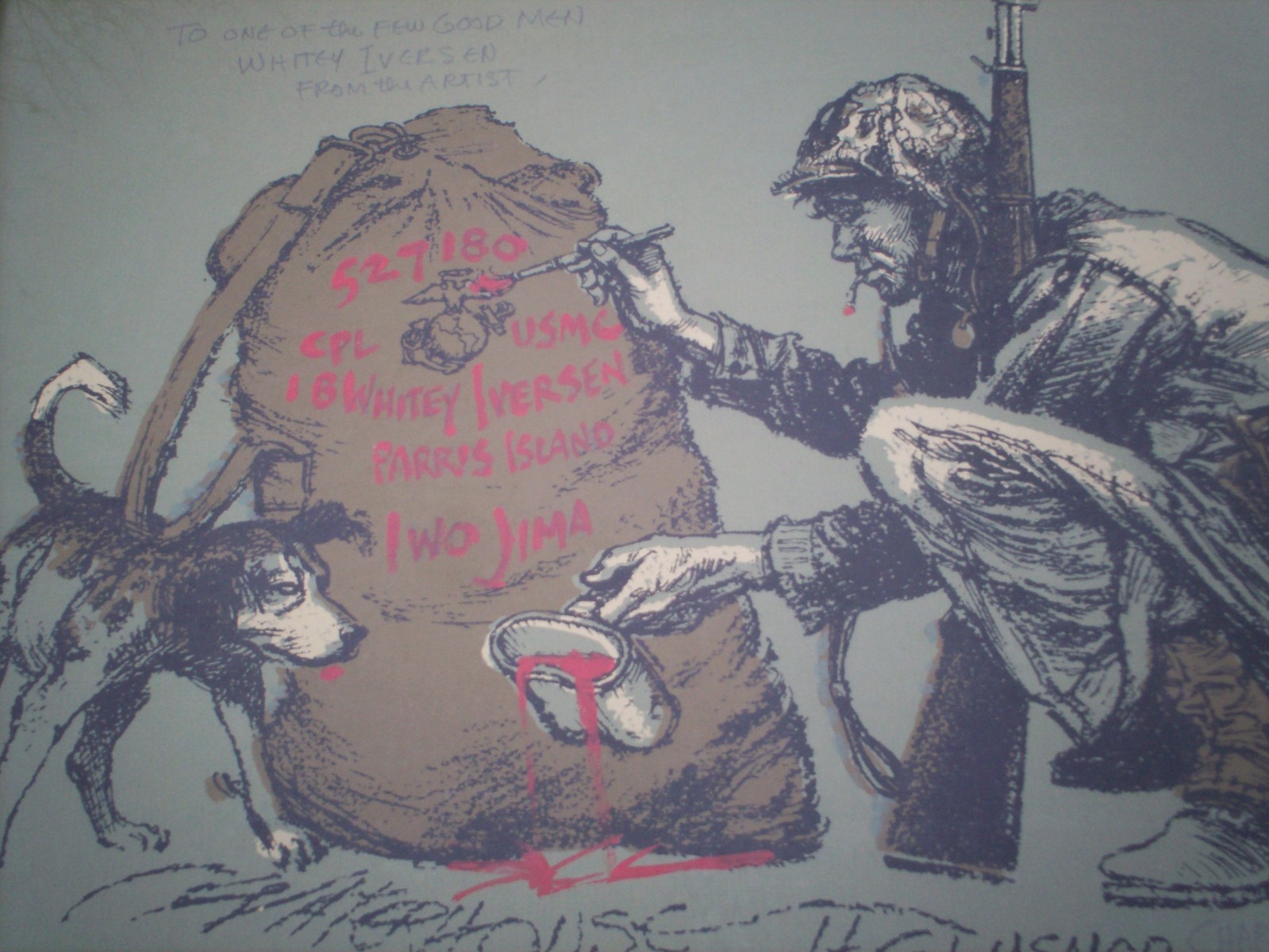 Original Charles Waterhouse Lithograph WWII Marine Corp  Inscribed and Signed