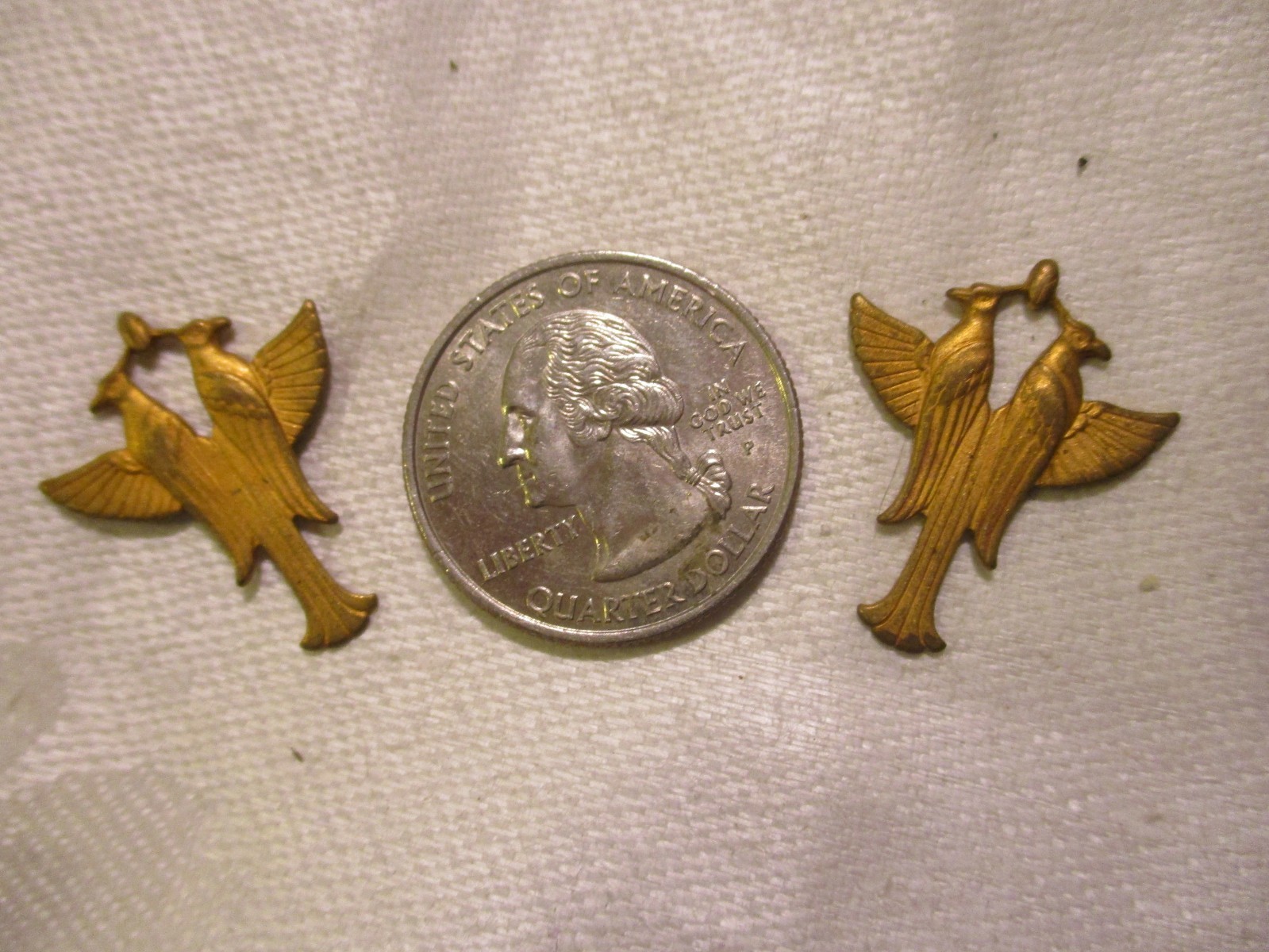 6 Vintage Egyptian Revival Double Phoenix Brass Stampings, Jewelry Components