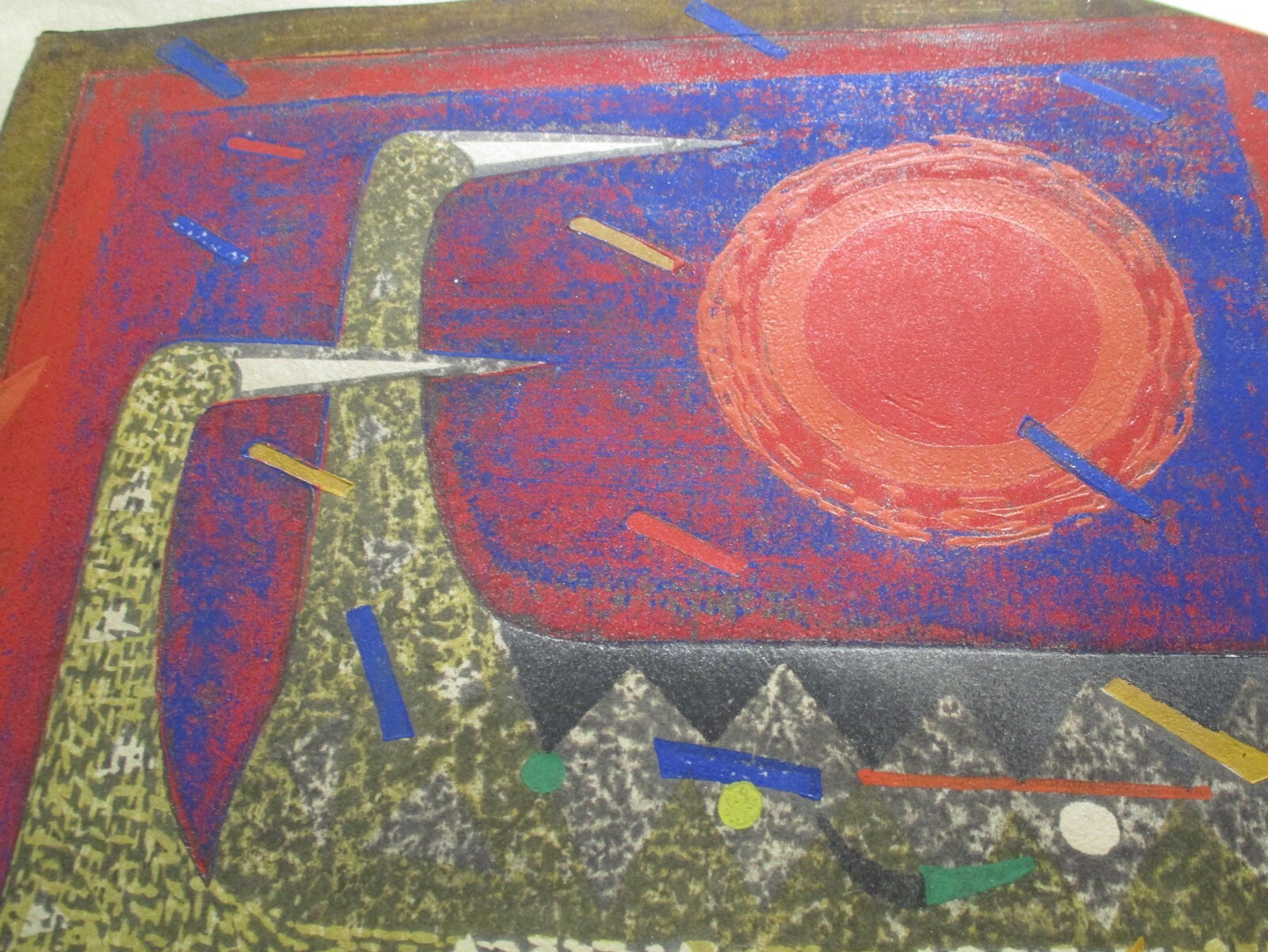 KIMURA JAPANESE WOODBLOCK PRINT ABSTRACT CUBIST CUBISM MODERNISM BIRDS SIGNED