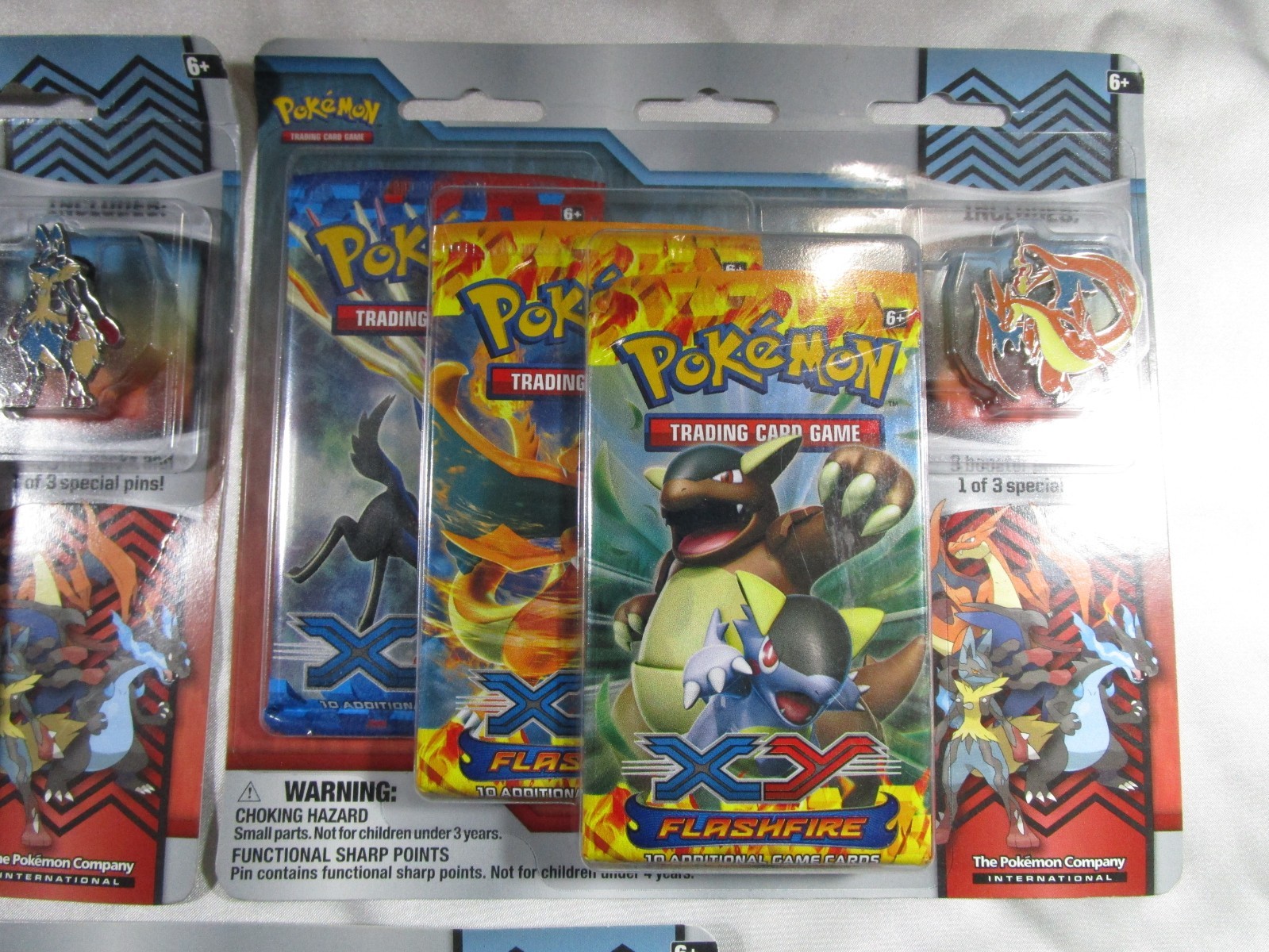 3 Pokemon TCG XY Base Flashfire Sealed Blister 3 Booster Packs Cards Pin     B43