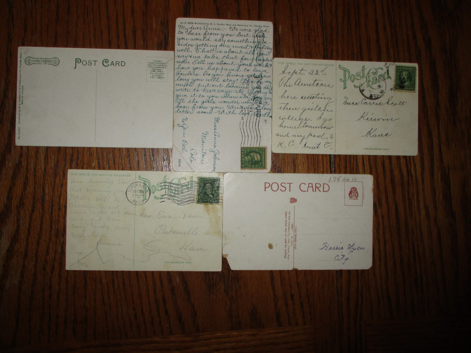 5 Early Postcards, State Capital Governors Mansion Topeka Kansas