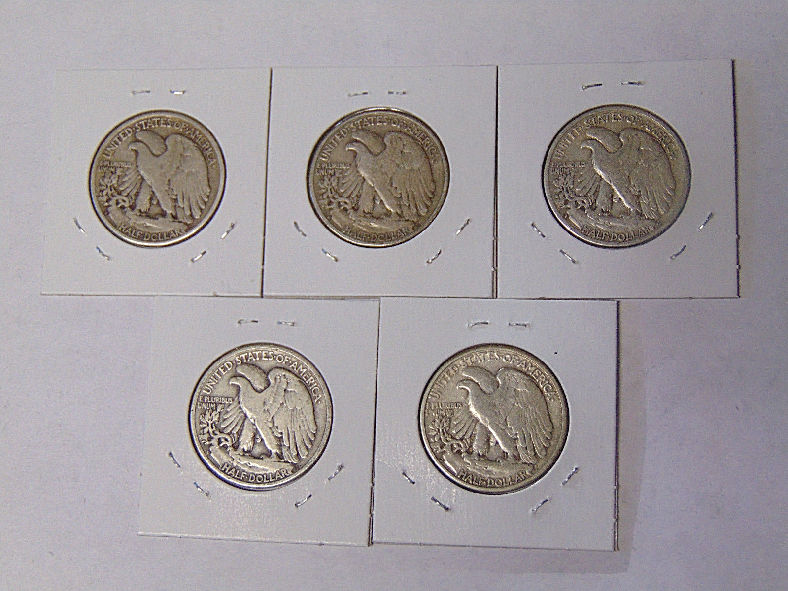 Lot of 5 Walking Liberty Half Dollars 1941-D 1942-D 1943-D 1944-D 1945-D Fine