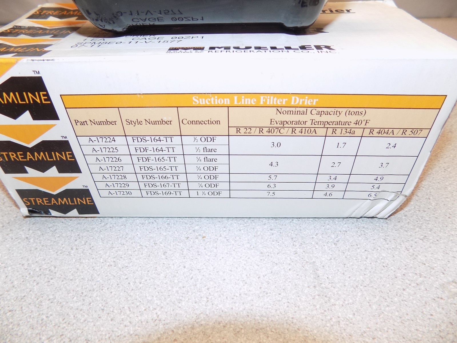 New Mueller Suction In Line Filter Drier A 17227 5/8 Solder CFC HCFC HFC R134 AC